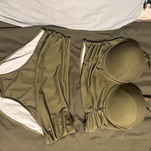 SHEIN Olive Green Ribbed Push-Up Bikini Set